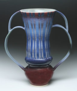 striped double handle vase