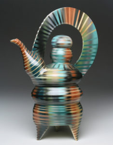tall striped teapot